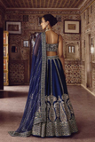 Royal Midnight Slub Silk Sequins & Thread Embroidered Bridal Lehenga Set