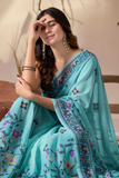 Blue Soft Georgette Saree with Multicolor Geometric Digital Print & Tassel Pallu