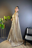 Designer Butterfly Net Saree with Stone & Foil Thread Embroidery Work