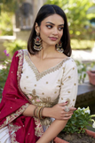 Ivory & Maroon Vichitra Silk Lehenga with Heavy Embroidery