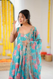 Aqua Blossom Muslin Gown Set