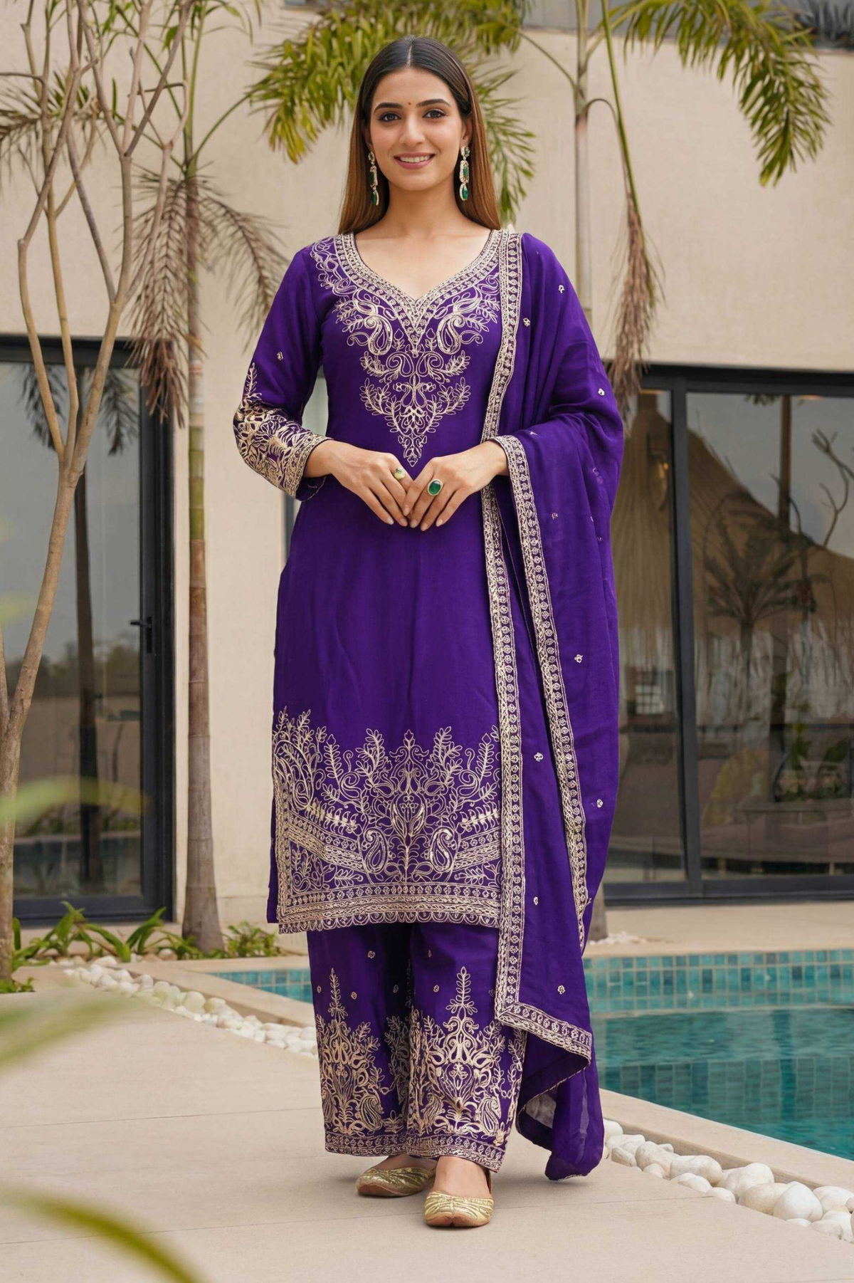 Noor-e-Purple Embroidered Sharara Suit Set