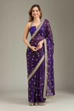 Purple Soft Fancy Chiffon Saree with Zari Pallu & Hand Stone Work