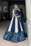 Royal Blue & White Rayon Mirror Work Lehenga Set