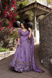 Lavender Dream Vichitra Simmer Embroidered Lehenga Set