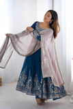 Royal Blue Georgette Embroidered Anarkali Set