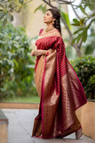 Magenta Gold Banarasi Lichi Silk All-Over Jacquard Saree