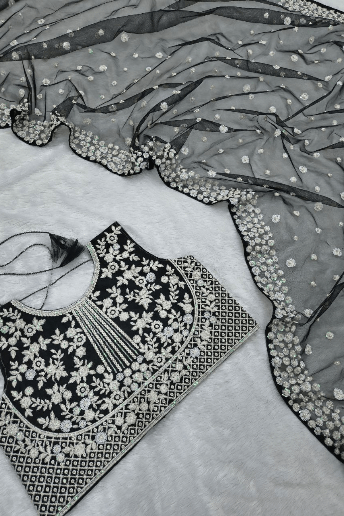 Midnight Black Butterfly Soft Net Saree with Pearl & Sequin Embroidery - kavyo.in