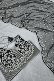 Midnight Black Butterfly Soft Net Saree with Pearl & Sequin Embroidery - kavyo.in