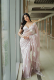 Blush Pink Satin Organza Saree with Sequin & Threadwork Embroidery