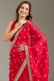 Red Soft Fancy Chiffon Saree with Zari Pallu & Hand Stone Work