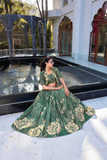 Emerald Tussar Silk Floral Printed Lehenga with Stylish Koti