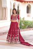 Maroon Vichitra Silk Sequins & Thread Embroidered Bridal Lehenga Set
