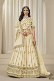 Elegant Art Silk Embroidered Wedding Lehenga Choli with Dupatta – Ivory Gold