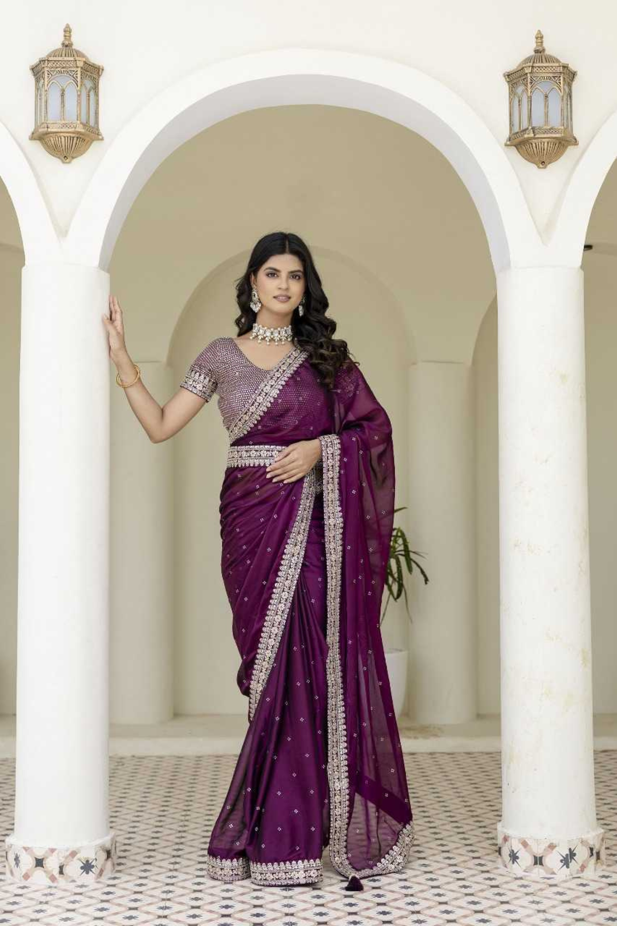 Kasturi Silk Saree in Royal Purple with Embellished Border