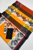 Yellow & White Linen Digital Printed Saree with Banglory Satin Blouse