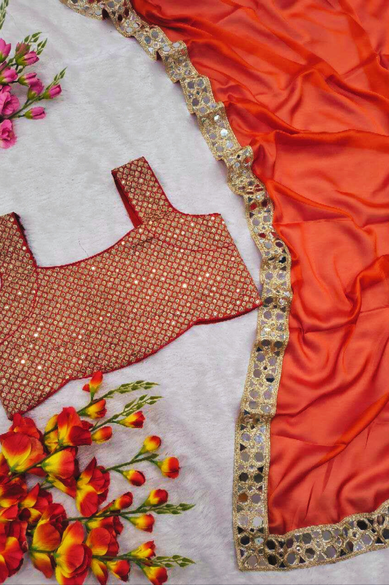 Amber Glow Premium Rangoli Silk Mirror Work Saree - kavyo.in