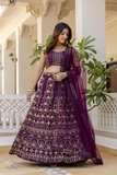 Royal Purple Georgette Embroidered Lehenga Set