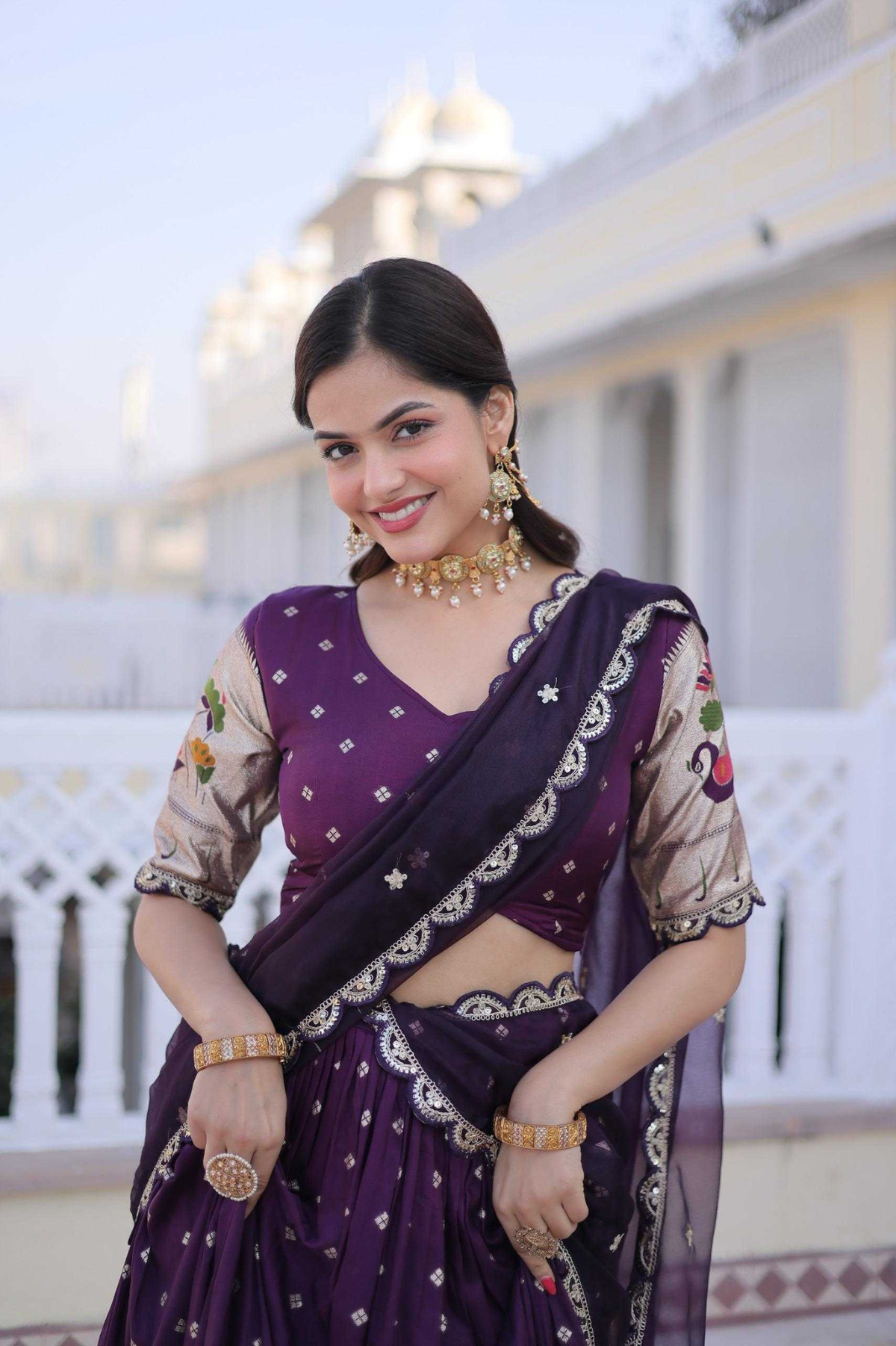 Dola Silk Meena Weaving Lehenga Choli Set with Tabby Silk Dupatta