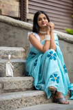 Blue Blossom Linen Saree