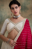 Ivory & Red Pure Viscose Tissue Bridal Lehenga Set