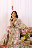 Silver Mughal Soft Lichi Silk Ethnic Print Saree