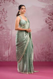Premium Pista Silk Saree with Real Mirror & Glitter Dori Work
