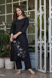 Black Bloom – Rayon Slub Embroidered Kurta Pant Dupatta Set