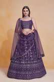 Purple Georgette Embroidered Lehenga Set