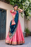 Paithani Jacquard Silk Zari Weaving Bridal Lehenga Set with Dupatta & Batwa