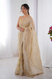 Golden Glam Crush Saree with Moti & ZigZag Sequin Embroidery