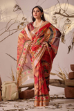 Crimson Canvas Premium Linen Cotton Artistic Print Saree