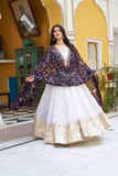 White & Purple Crunchi Embroidered Lehenga with Dupatta