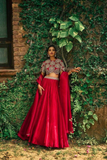Rani Red Premium Roman Silk Lehenga Choli Set with Dupatta