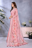Charming Pink Linen Shimmer Floral Printed Saree