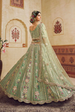 Green Net Bridal Lehenga with Sequins, Coding & Thread Embroidery Work