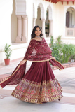 Wine Elegant Vichitra Silk Heavy Embroidered Lehenga Set