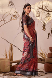 Red Patola Premium Linen Cotton Ethnic Print Saree