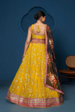 Mustard Yellow Georgette Lehenga with Floral Organza Dupatta