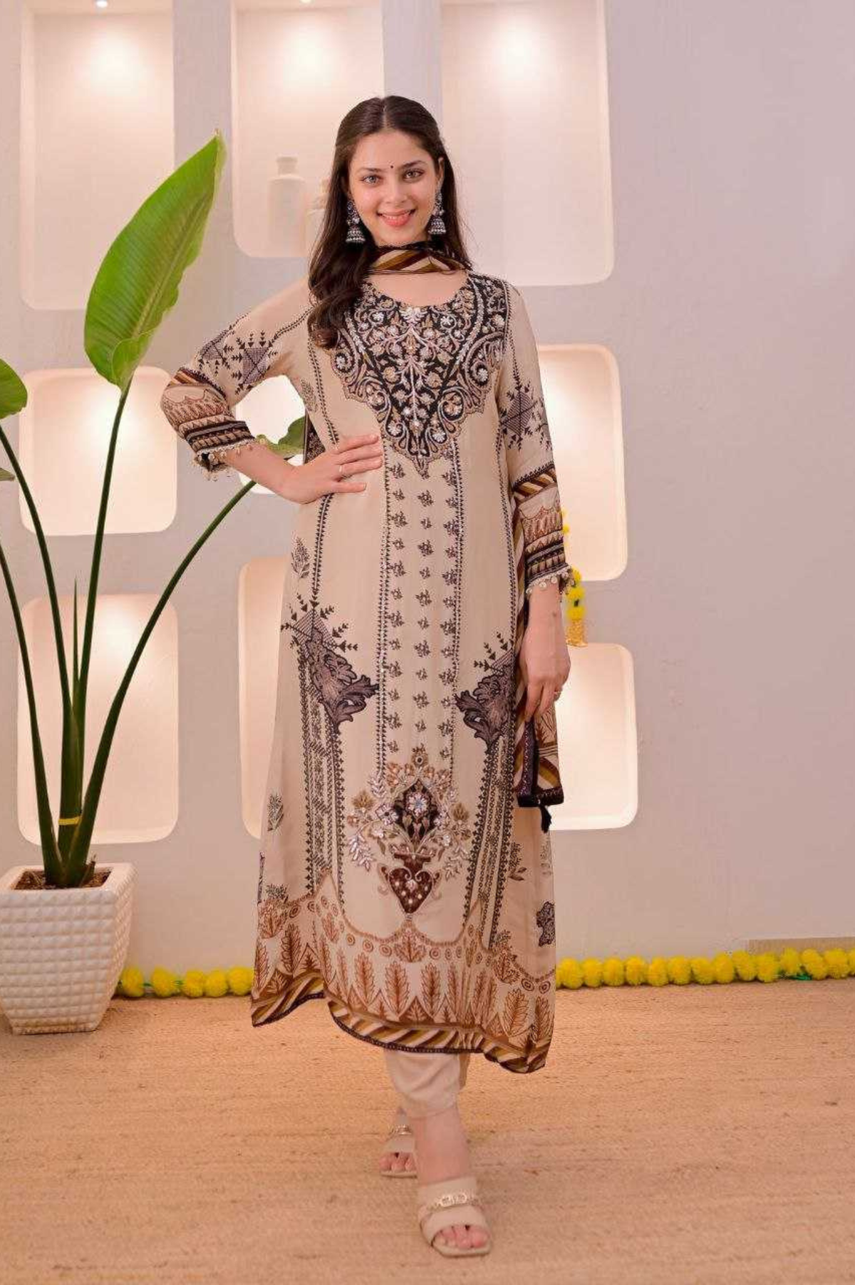 Elegant Pakistani-Style Muslin 3-Piece Suit Set with Dupatta
