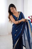 Elegant Blue Fandy Saree with Beads & Sequin Embroidery