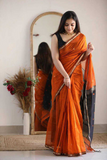 Rust Orange Soft Lilan Slab Saree with Rich Weaving Blouse