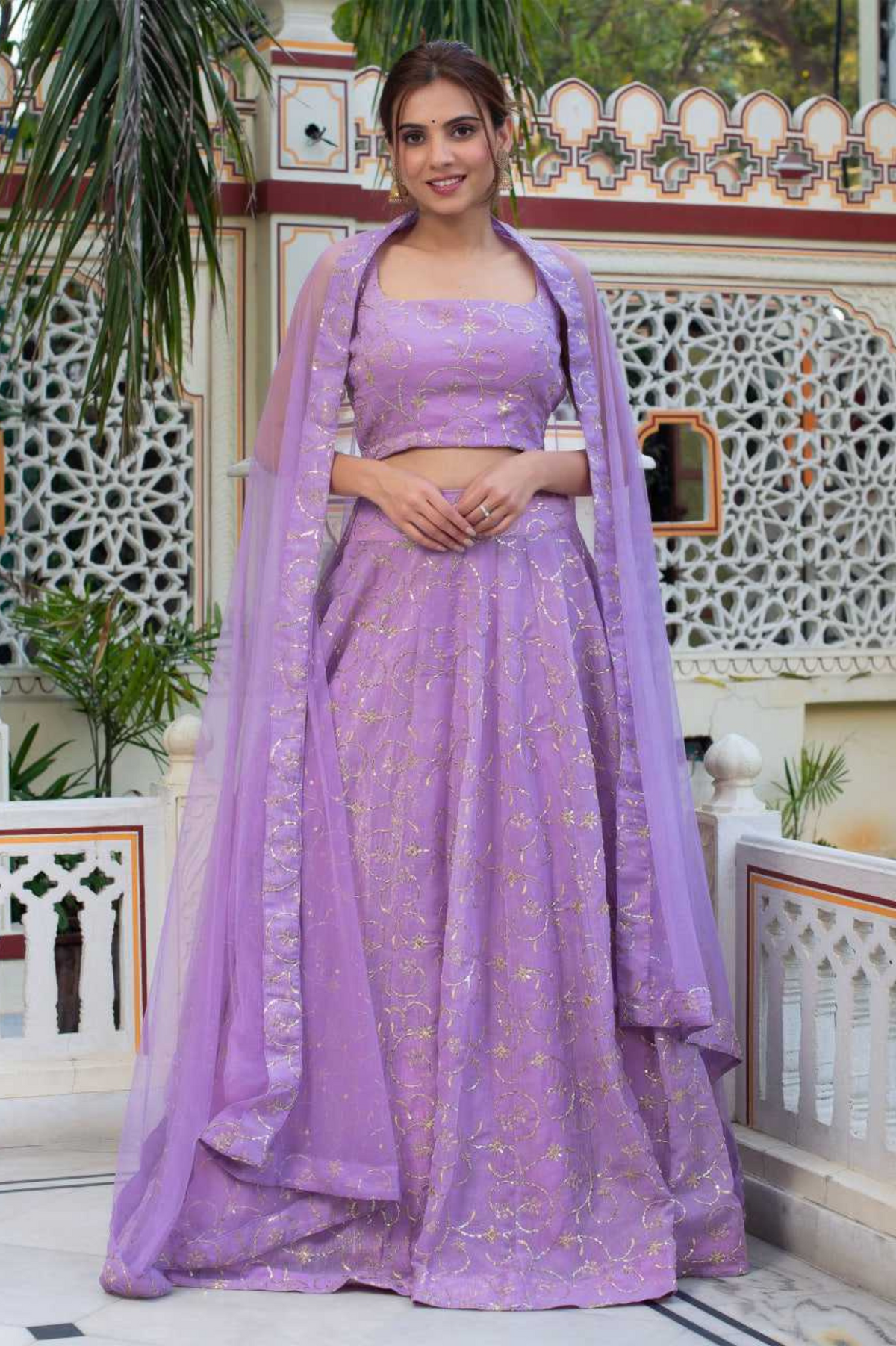 Chinon Lavender Lehenga Choli with Net Dupatta – Raashi Lehenga