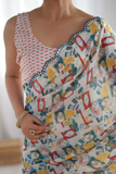 Abstract Print Heavy Chinnon Saree with Mirror Lace Detailing