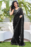 Black Heavy Georgette Saree with All-Over Sequin Embroidery and Fancy Lace Border