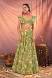 Designer Floral Printed Georgette Lehenga with Pearl Lace Blouse & Fancy Dupatta