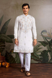 White Embroidered Kurta Set with White Pant