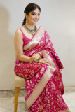 Pink Banarasi Lichi Silk All-Over Silver Zari Woven Saree