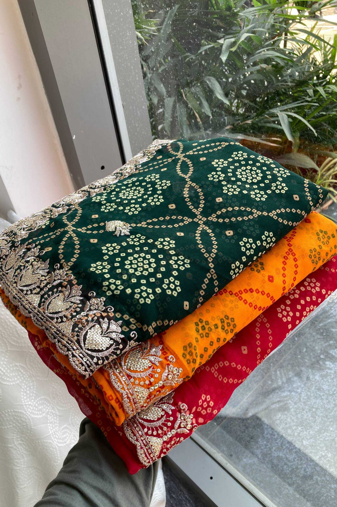 Royal Bandhej Soft Georgette Wedding Saree with Heavy Cutwork Border - kavyo.in