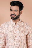 Soft Orange Cotton Printed Men’s Kurta Pajama Set